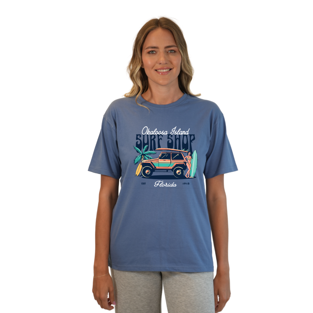 Okaloosa Island Combed Cotton T-Shirt Women with Surf Shop Front Design Style CC1000