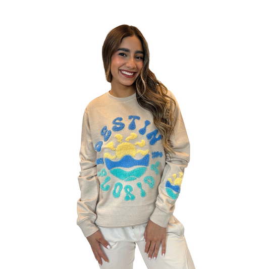 Destin, Fl Crewneck Women with texture patch on the front and the sleeve Style 067 crewneck alvinsisland.com Oyster S