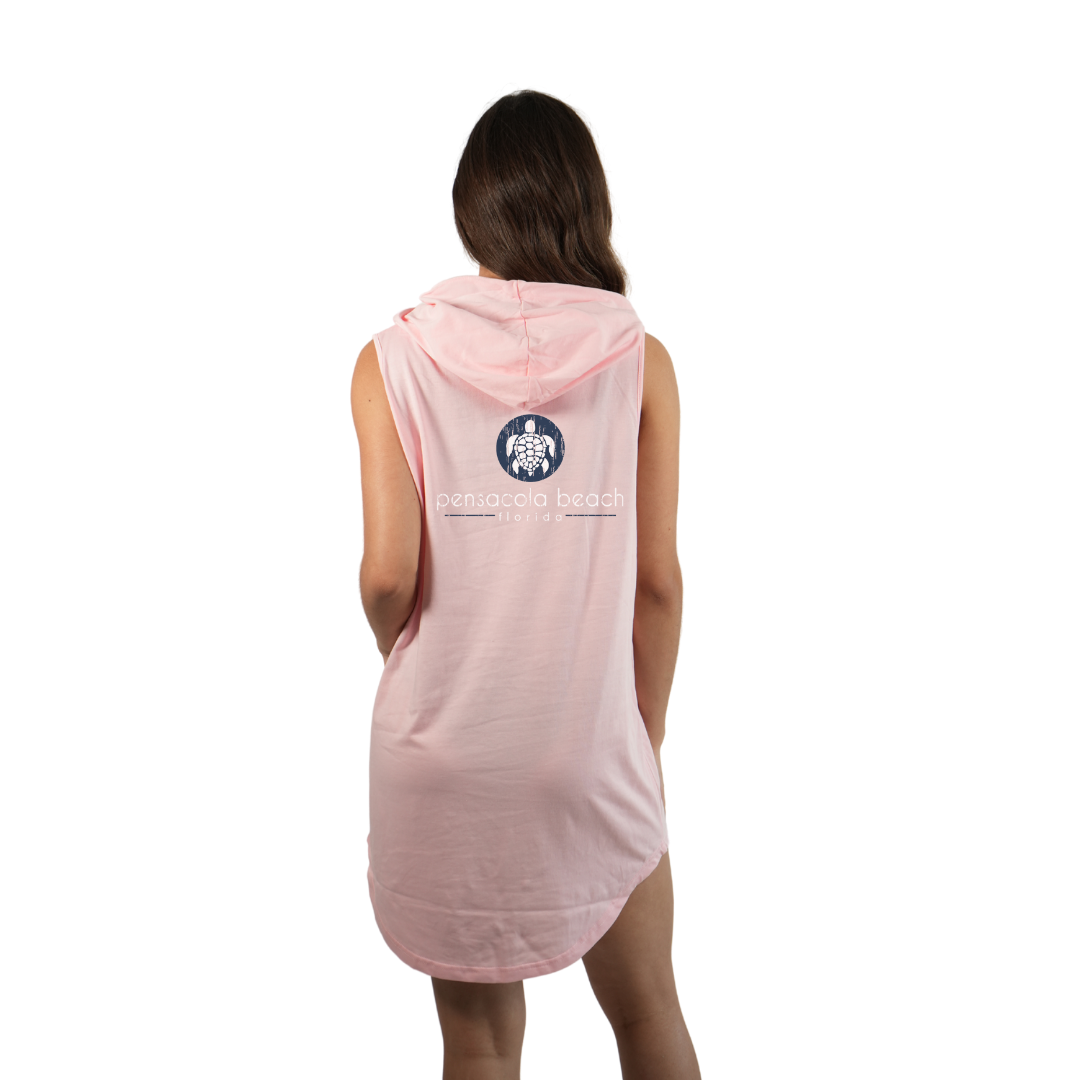 Pensacola Beach Women Sleeveless Cover Up Hoodie with a Front SeaTurtle's pocket design and back big SeaTurtle's Design Style 263