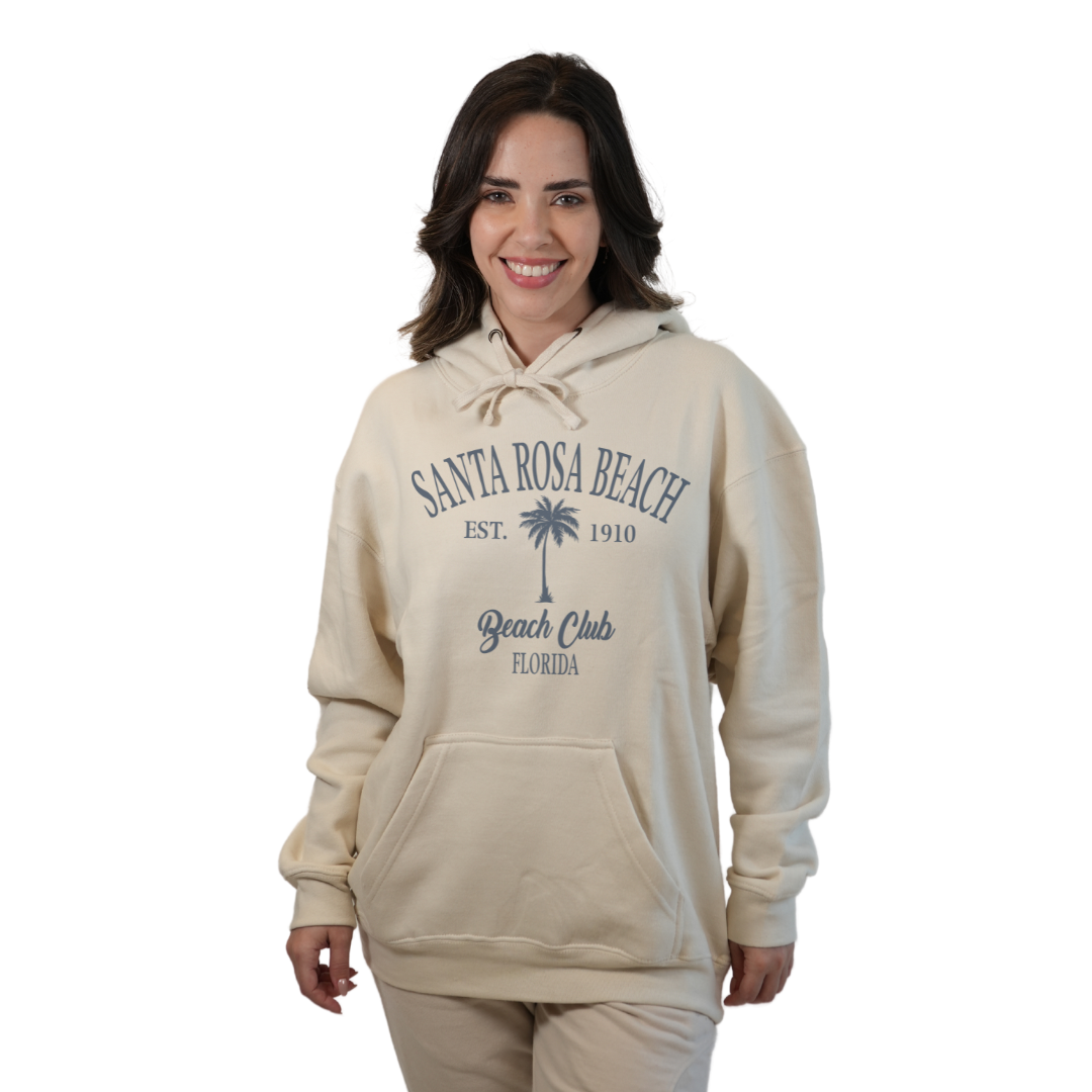 Santa Rosa Beach Pullover Hoodie Women with Big Front Palm Tree Beach Club Design Style 252