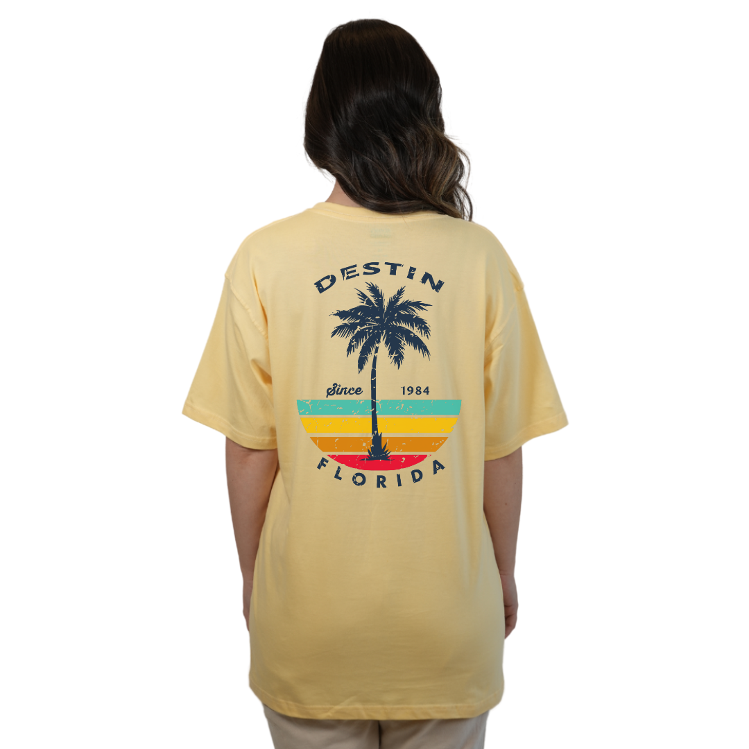 Destin Palm Tree/ Stripes Combed/Cotton Women T-Shirt Style Cc1000