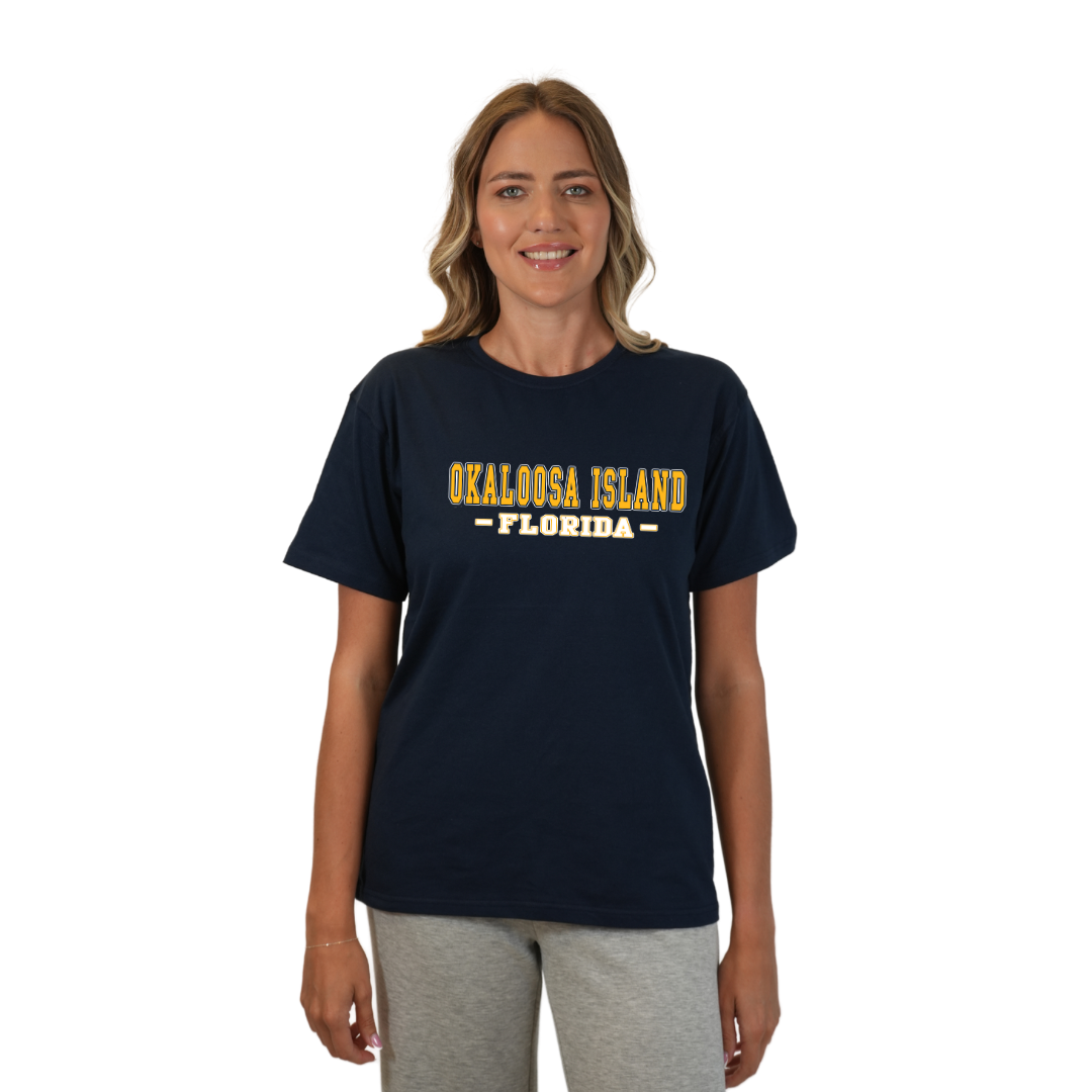 Okaloosa Island Combed CottonT-Shirt Women with Yellow City Name Front Design Style CC1000