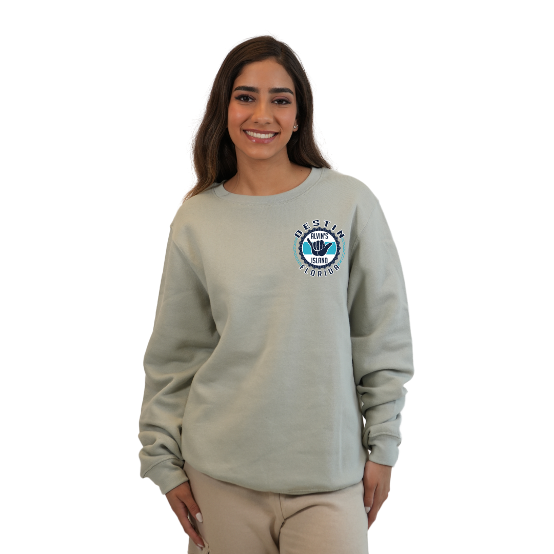 Destin Florida Fleece Crewneck Sweatshirt Women with Alvin's Island Hang Loose Front and Back Design Style 067
