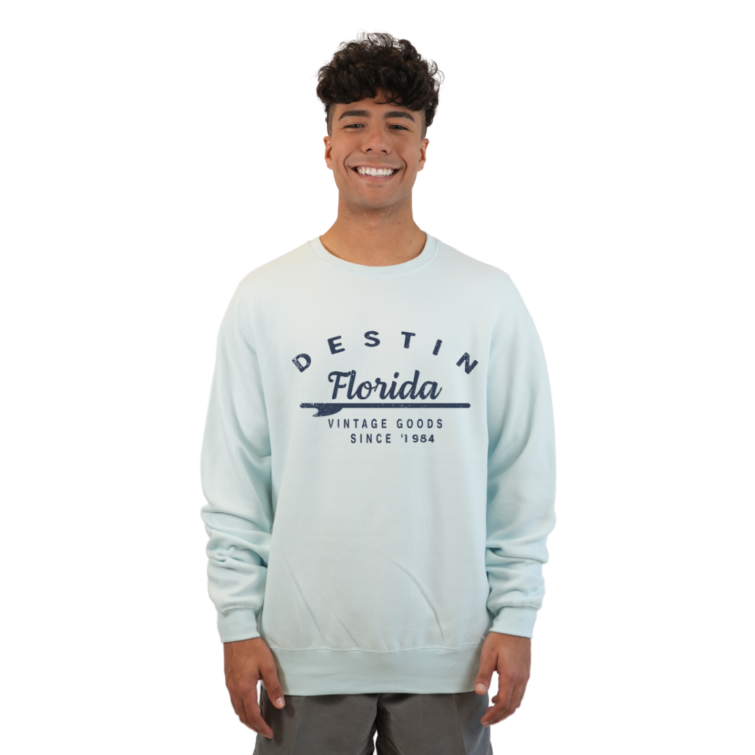 Destin Florida Fleece Crewneck Sweatshirt Men with a Front Arrow Vintage Goods Since 1984 Design Style 067