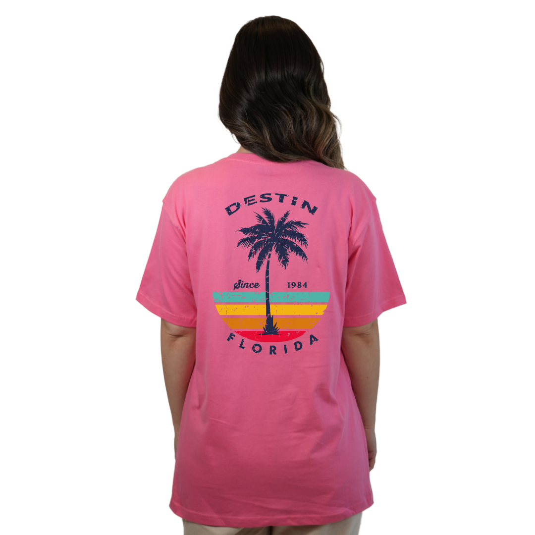 Destin Palm Tree/ Stripes Combed/Cotton Women T-Shirt Style Cc1000