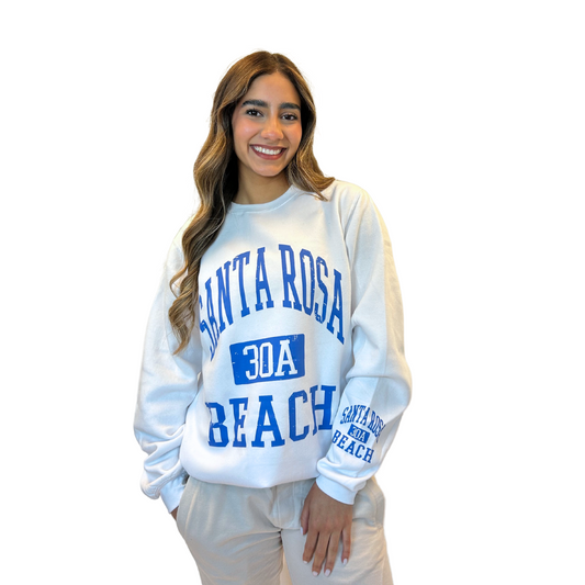 Santa Rosa 30A Fleece Crewneck Sweatshirt Women with a Front and the left sleeve design Style 067 SWEATSHIRT alvinsisland.com White S