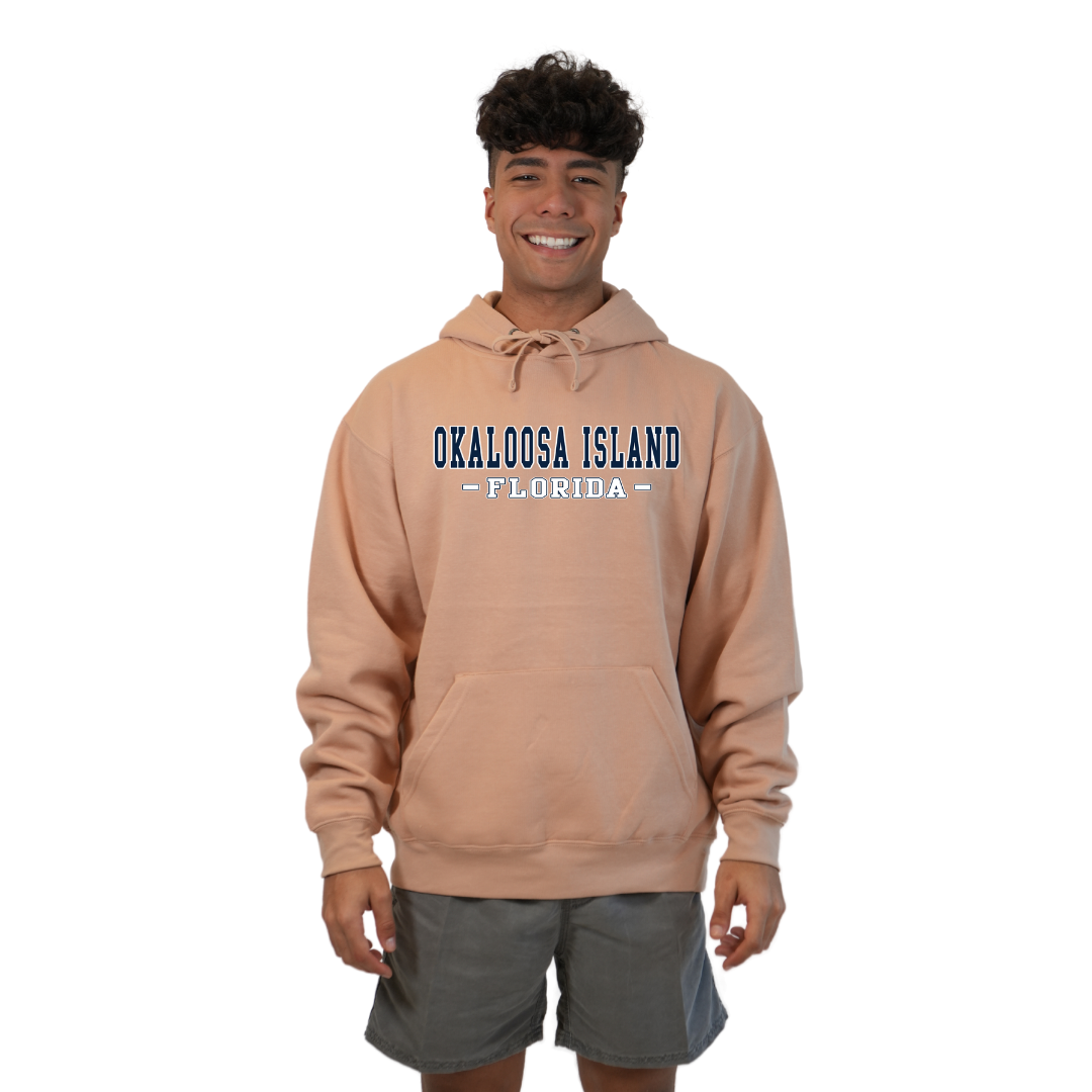 Okaloosa Island Hoodie Men with Navy City Name Front Design Style 252