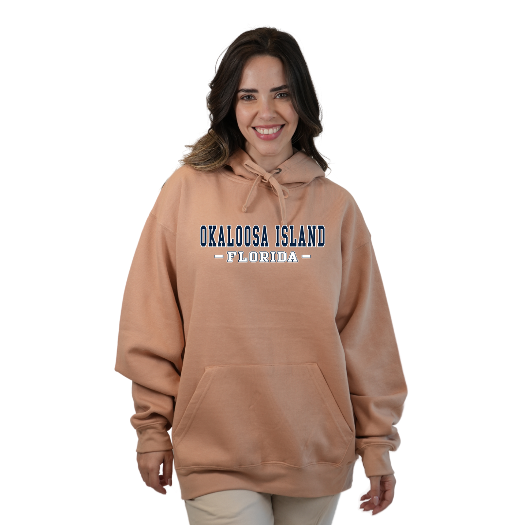 Okaloosa Island Hoodie Women with Navy City Name Front Design Style 252 HOODIES alvinsisland.com Nude S