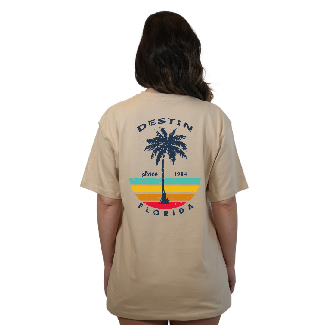 Destin Palm Tree/ Stripes Combed/Cotton Women T-Shirt Style Cc1000