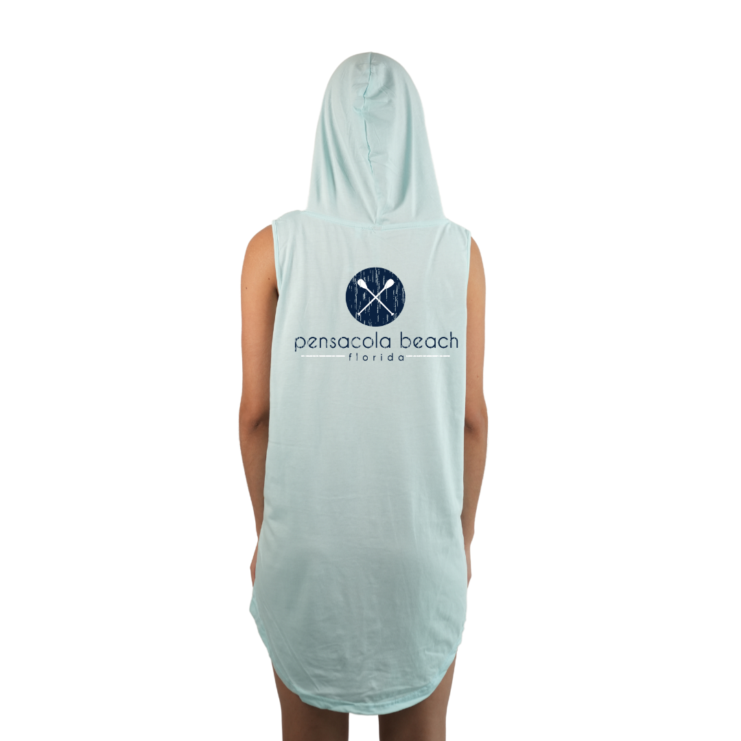 Pensacola Beach Women Sleeveless Cover Up Hoodie with a Front Paddles pocket design and back big Paddles Design Style 263