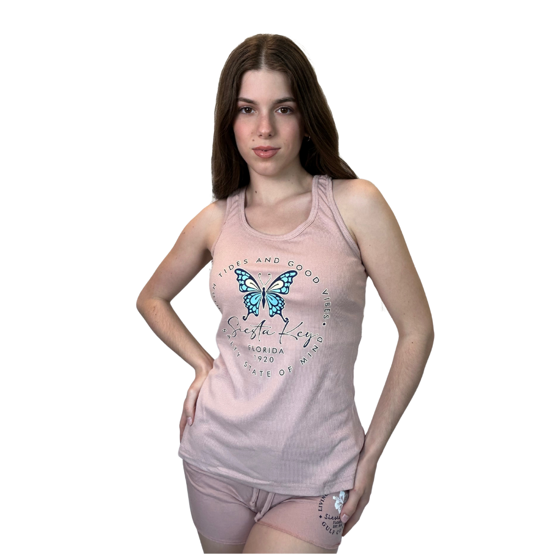 Siesta Key, Fl Women Racerback Tank with Salt Water and Sunshine Design Style 318