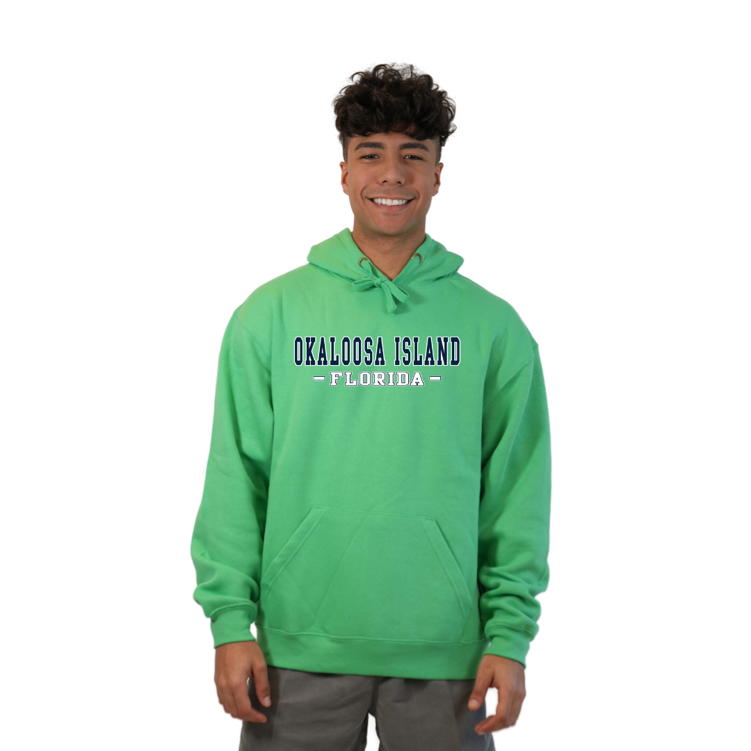 Okaloosa Island Hoodie Men with Navy City Name Front Design Style 252