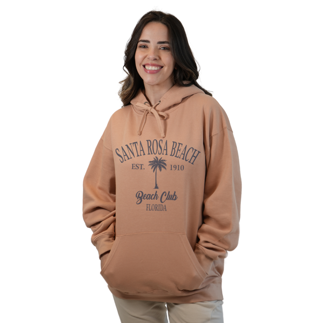 Santa Rosa Beach Pullover Hoodie Women with Big Front Palm Tree Beach Club Design Style 252