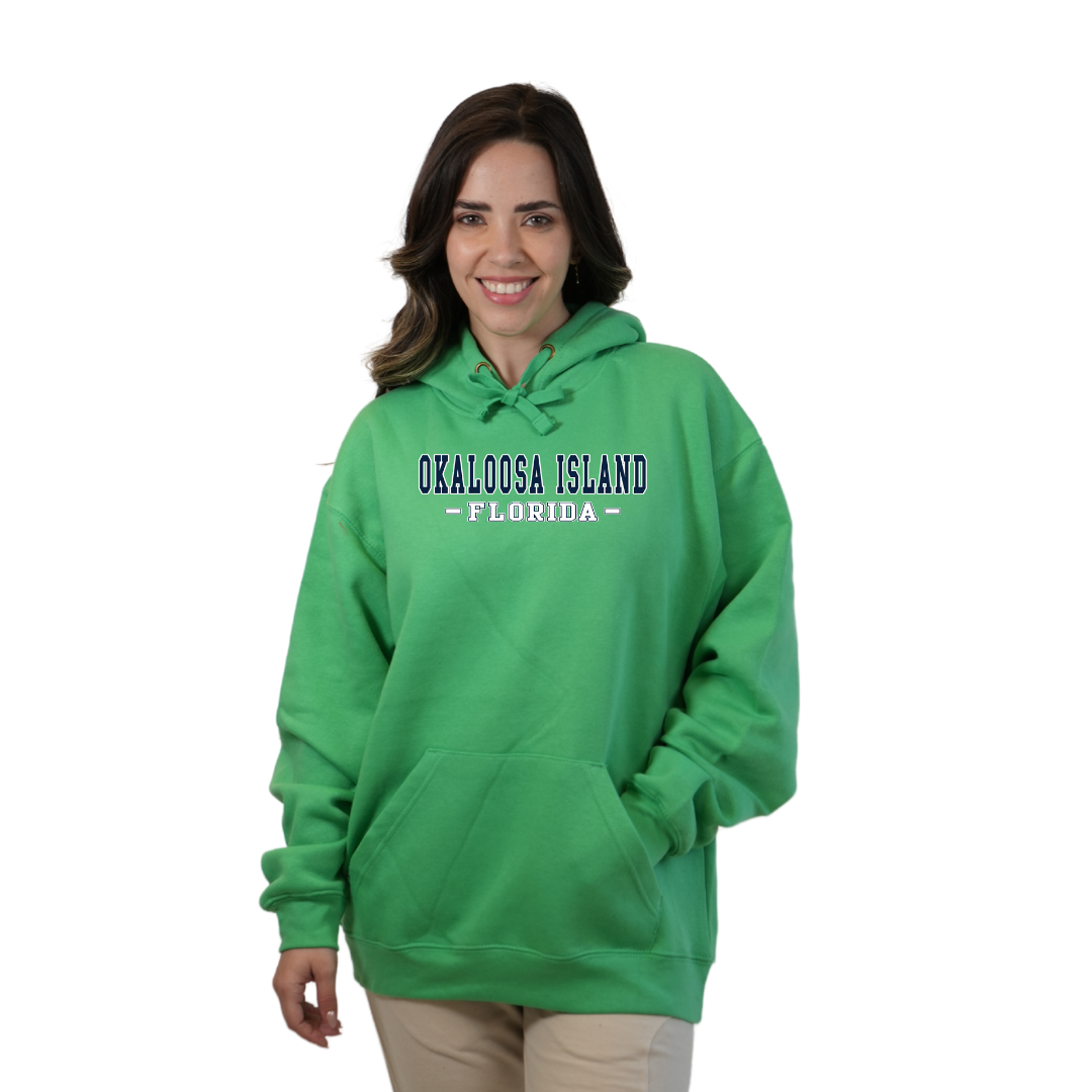 Okaloosa Island Hoodie Women with Navy City Name Front Design Style 252 HOODIES alvinsisland.com Shamrock S