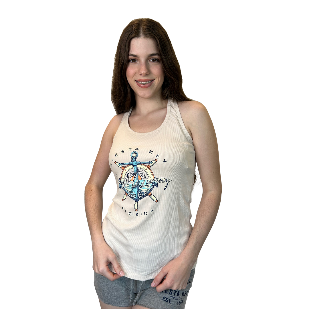 Siesta Key, Fl Women Racerback Tank with Salt Water and Sunshine Design Style 318