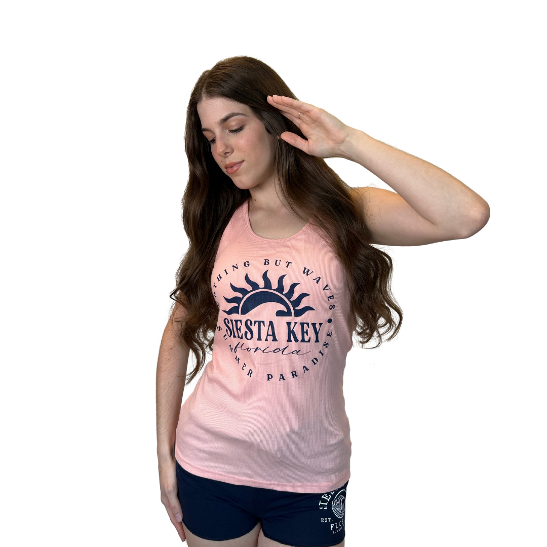Siesta Key, Fl Women Racerback Tank with Salt Water and Sunshine Design Style 318