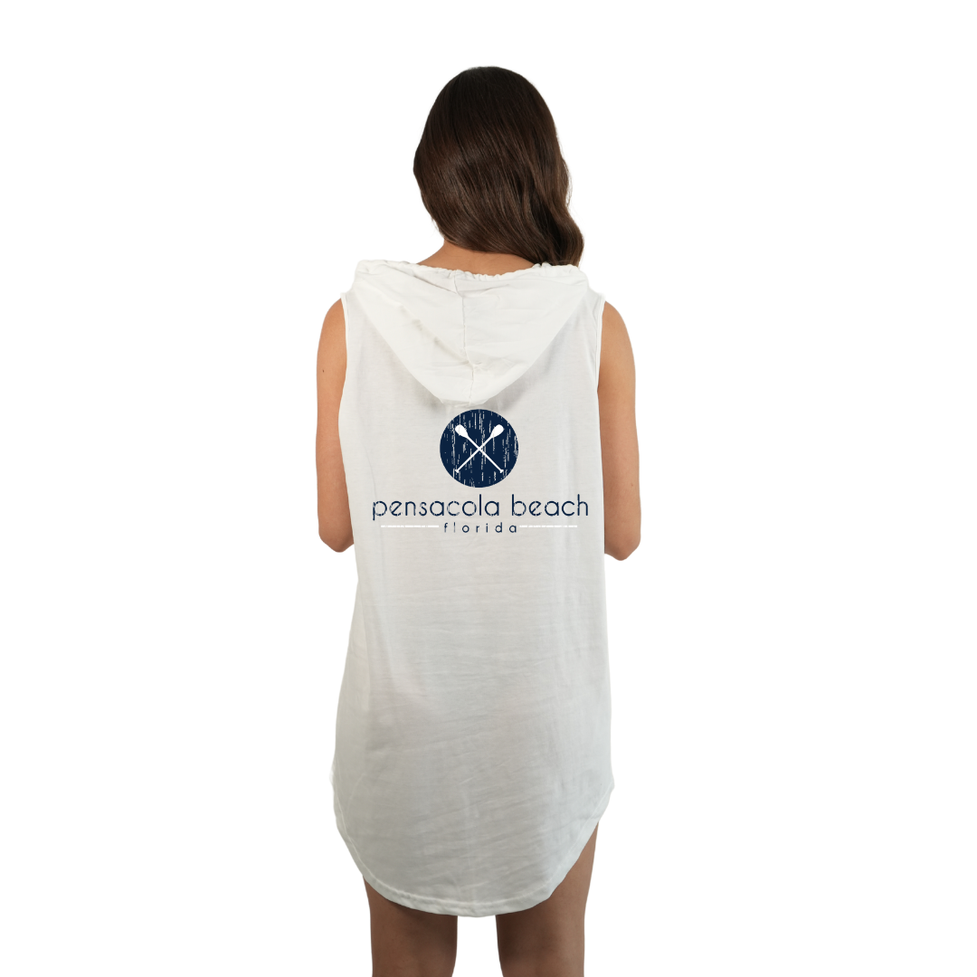 Pensacola Beach Women Sleeveless Cover Up Hoodie with a Front Paddles pocket design and back big Paddles Design Style 263