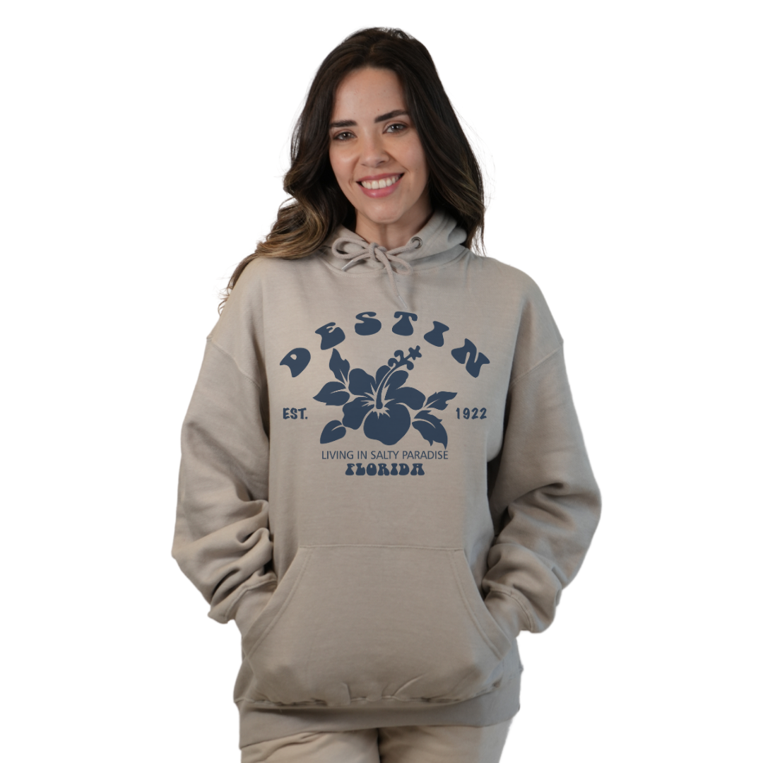 Destin Florida Pullover Hoodie Women with Big Front Hibiscus Flower Design Style 252
