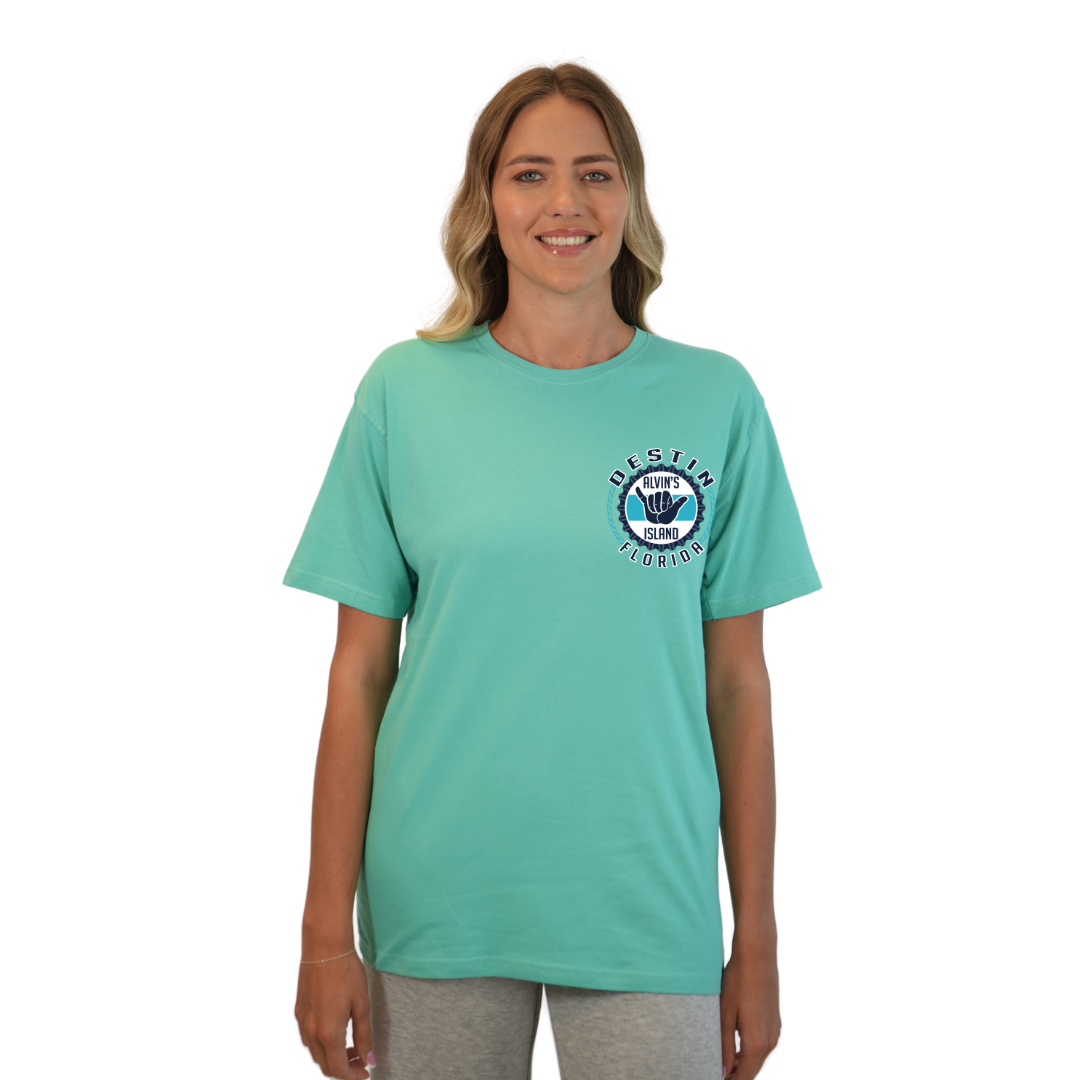 Destin Combed Cotton Women T-Shirt with a Alvin's island Hang Loose Design Style CC1000 T-SHIRT alvinsisland.com Mint S
