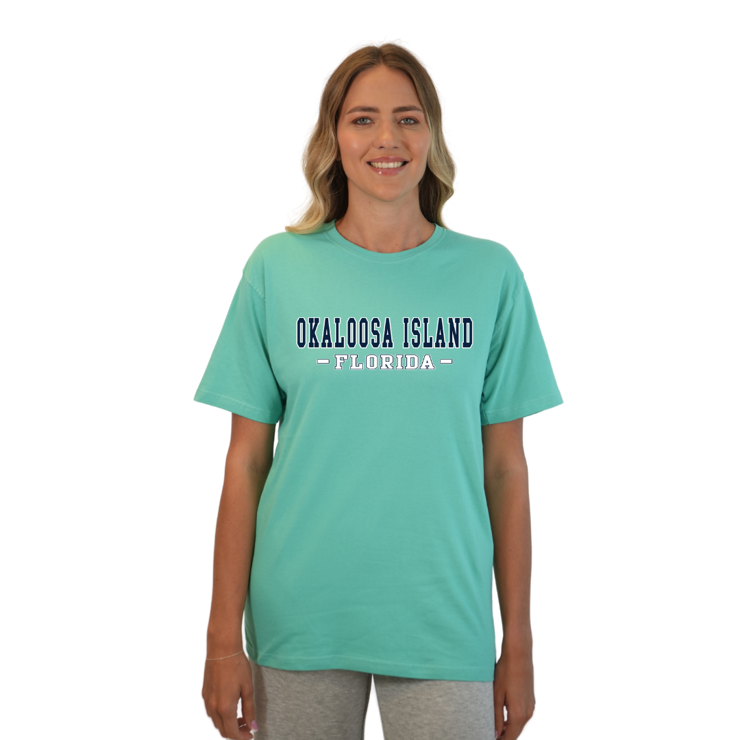 Okaloosa Island T-Shirt Combed Cotton Women with Navy City Name Front Design Style CC1000