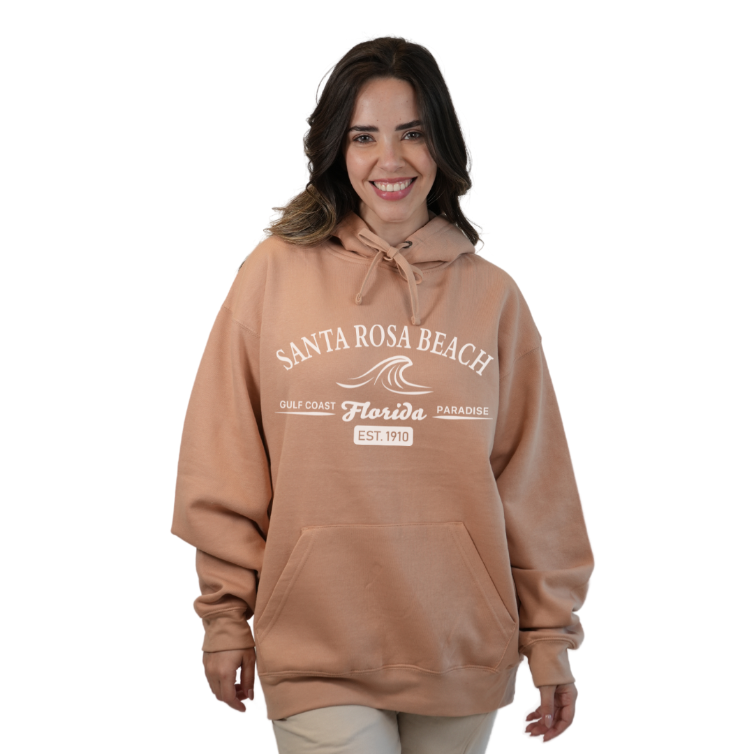 Santa Rosa Beach Pullover Hoodie Women with Big Front Florida Gulf Coast Paradise with Wave Icon Design Style 252
