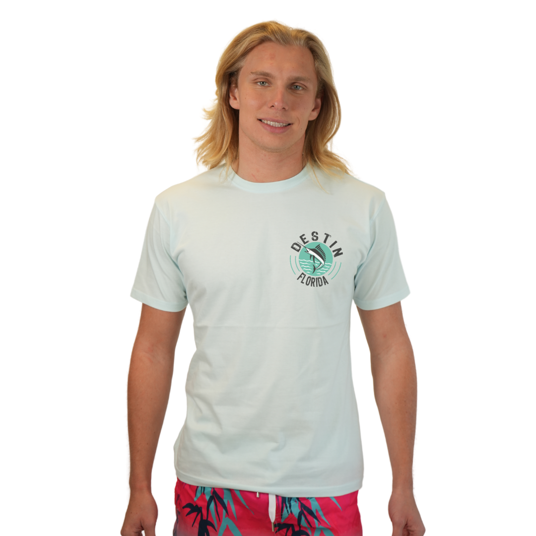 Destin Florida Combed Cotton Men T-Shirt with a Front Pocket Design and back big Marlin Design Style CC1000