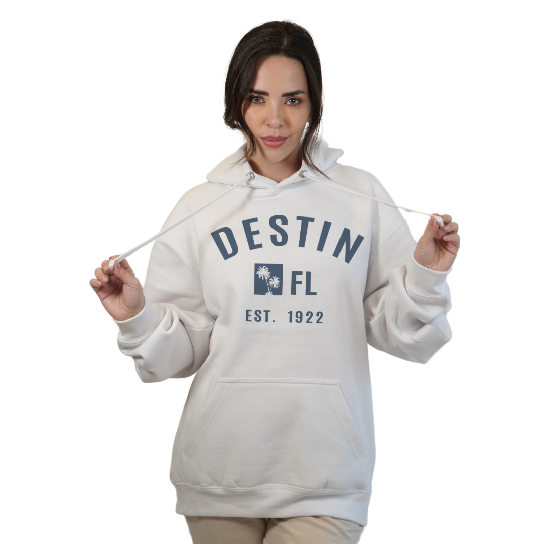 Destin Florida Pullover Hoodie Women with Big Front Destin Est 1922 Two Palm Trees FL Design Style 252