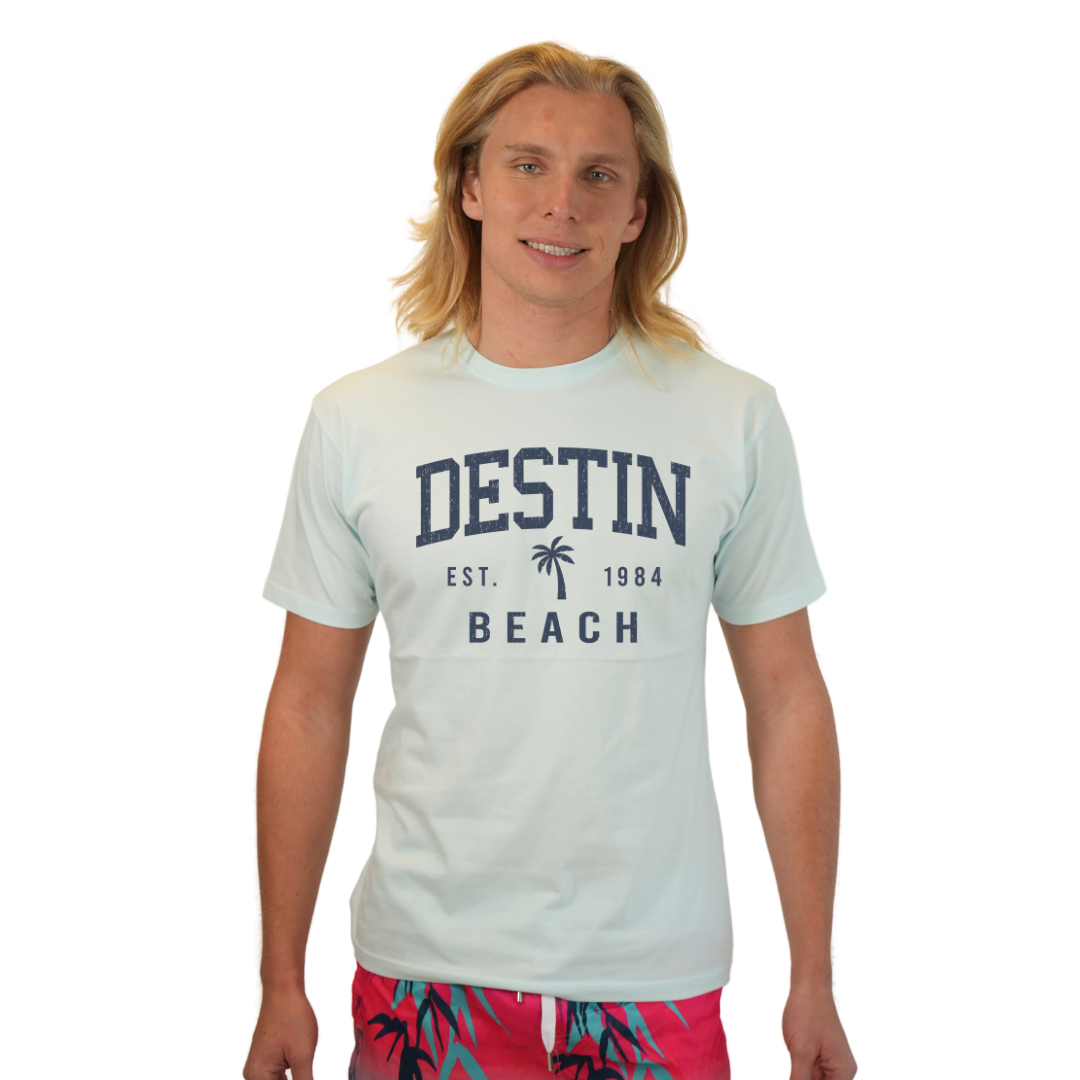 Destin Florida Combed Cotton Men T-Shirt with a Front Palm Tree Design Est. 1984 Style CC1000