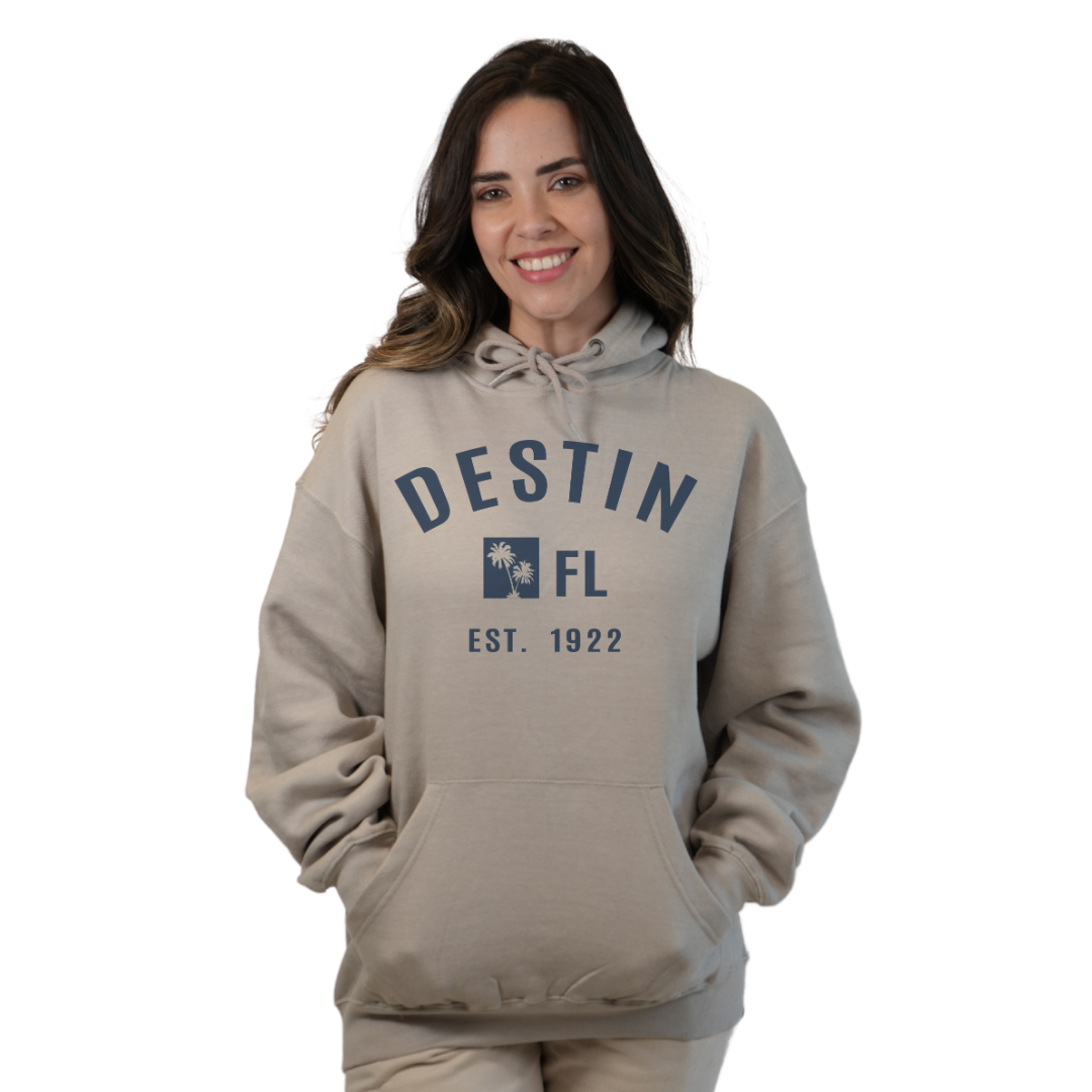 Destin Florida Pullover Hoodie Women with Big Front Destin Est 1922 Two Palm Trees FL Design Style 252