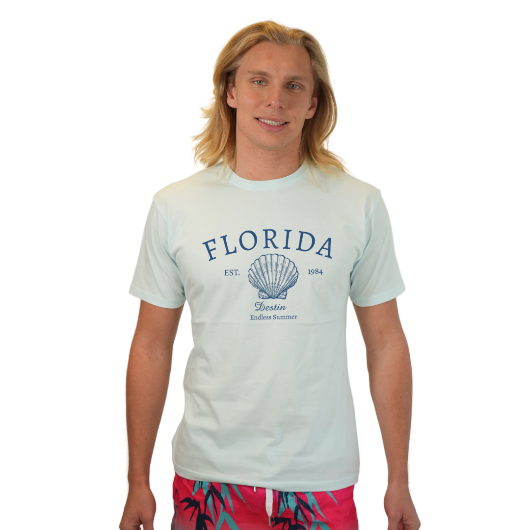 Destin Combed Cotton Men T-Shirt with a Front Florida Shell Endless Summer Design Style CC1000 T-SHIRT alvinsisland.com S POOL DAY