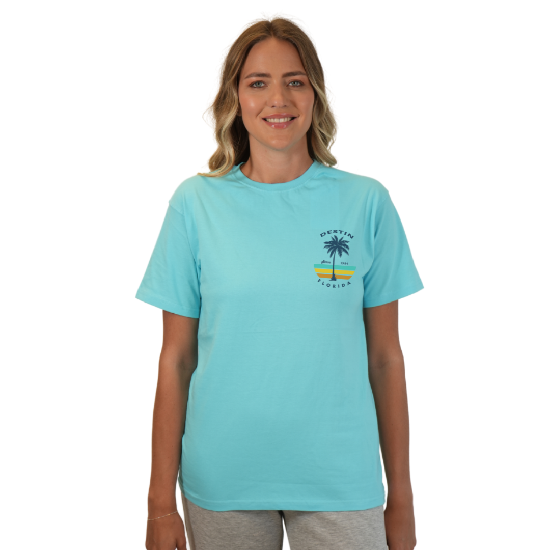 Destin Palm Tree/ Stripes Combed/Cotton Women T-Shirt Style Cc1000