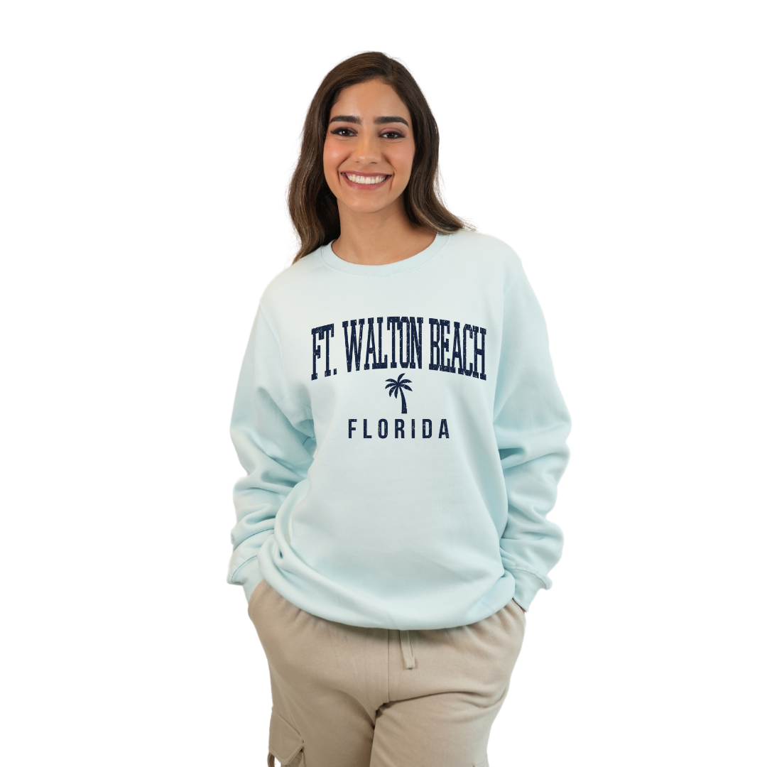 Ft. Walton Beach Fleece Crewneck Sweatshirt Women with a City Name Blue Design Style 067