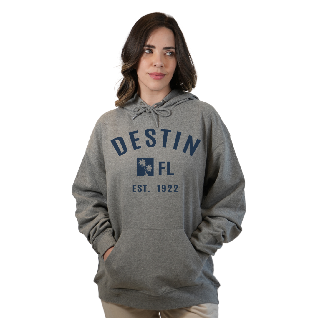 Destin Florida Pullover Hoodie Women with Big Front Destin Est 1922 Two Palm Trees FL Design Style 252