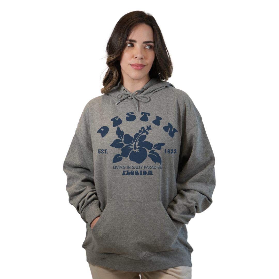 Destin Florida Pullover Hoodie Women with Big Front Hibiscus Flower Design Style 252