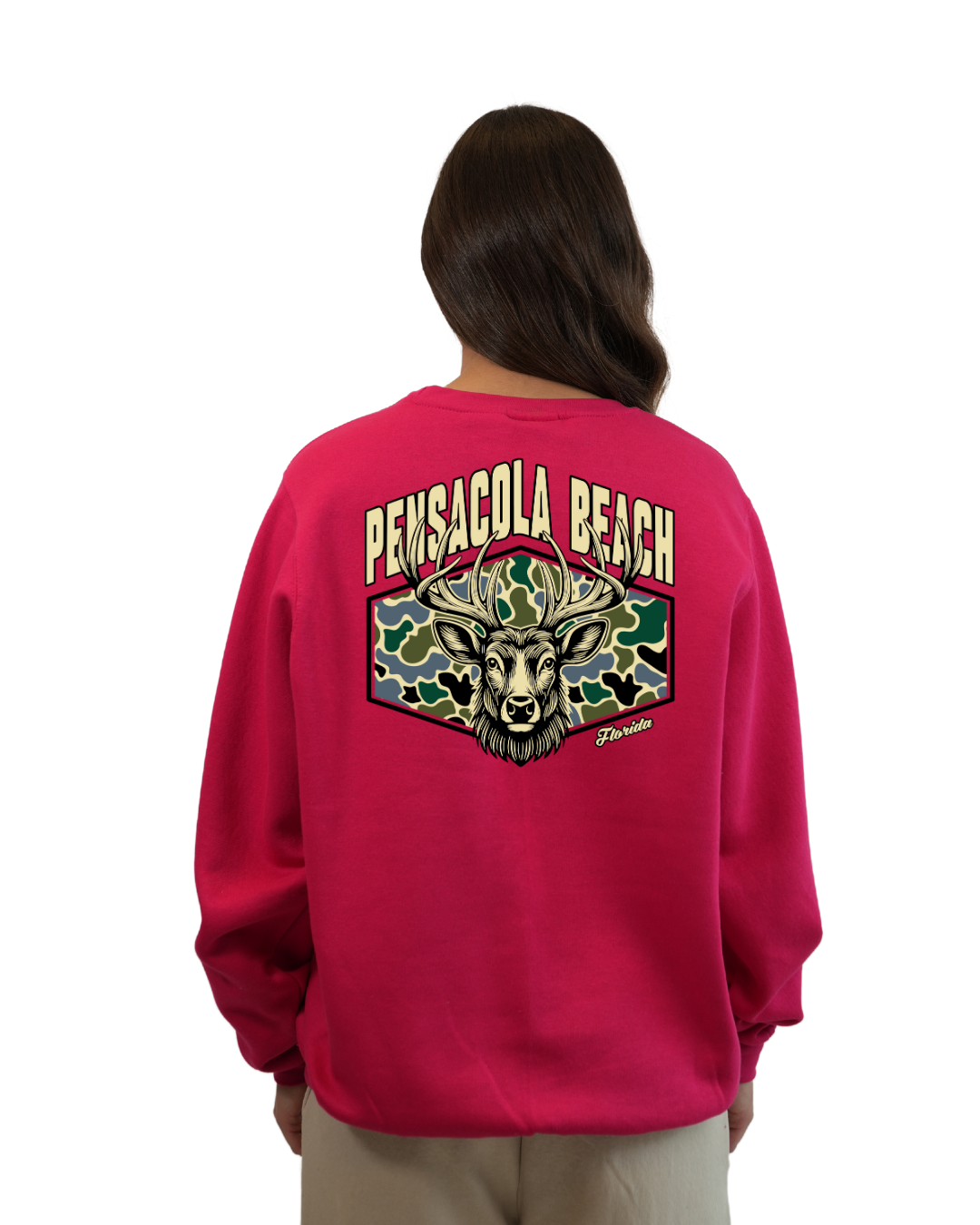Pensacola Beach Deer Women Crewneck – Camouflage Edition