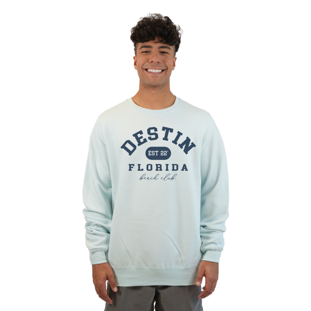 Destin Fl. Fleece Crewneck Sweatshirt Men with a Front Destin Est 22 Florida Beach Club Design Style 067 SWEATSHIRT alvinsisland.com Pool day S