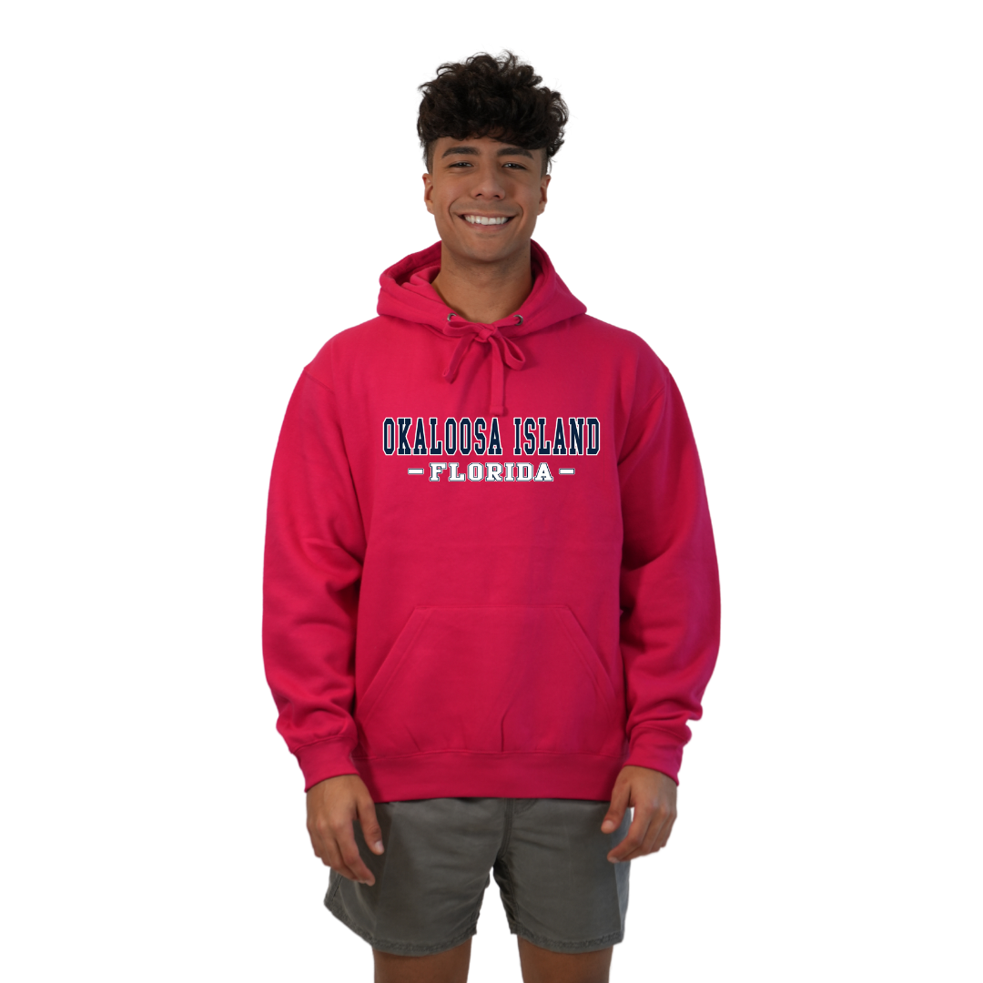 Okaloosa Island Hoodie Men with Navy City Name Front Design Style 252