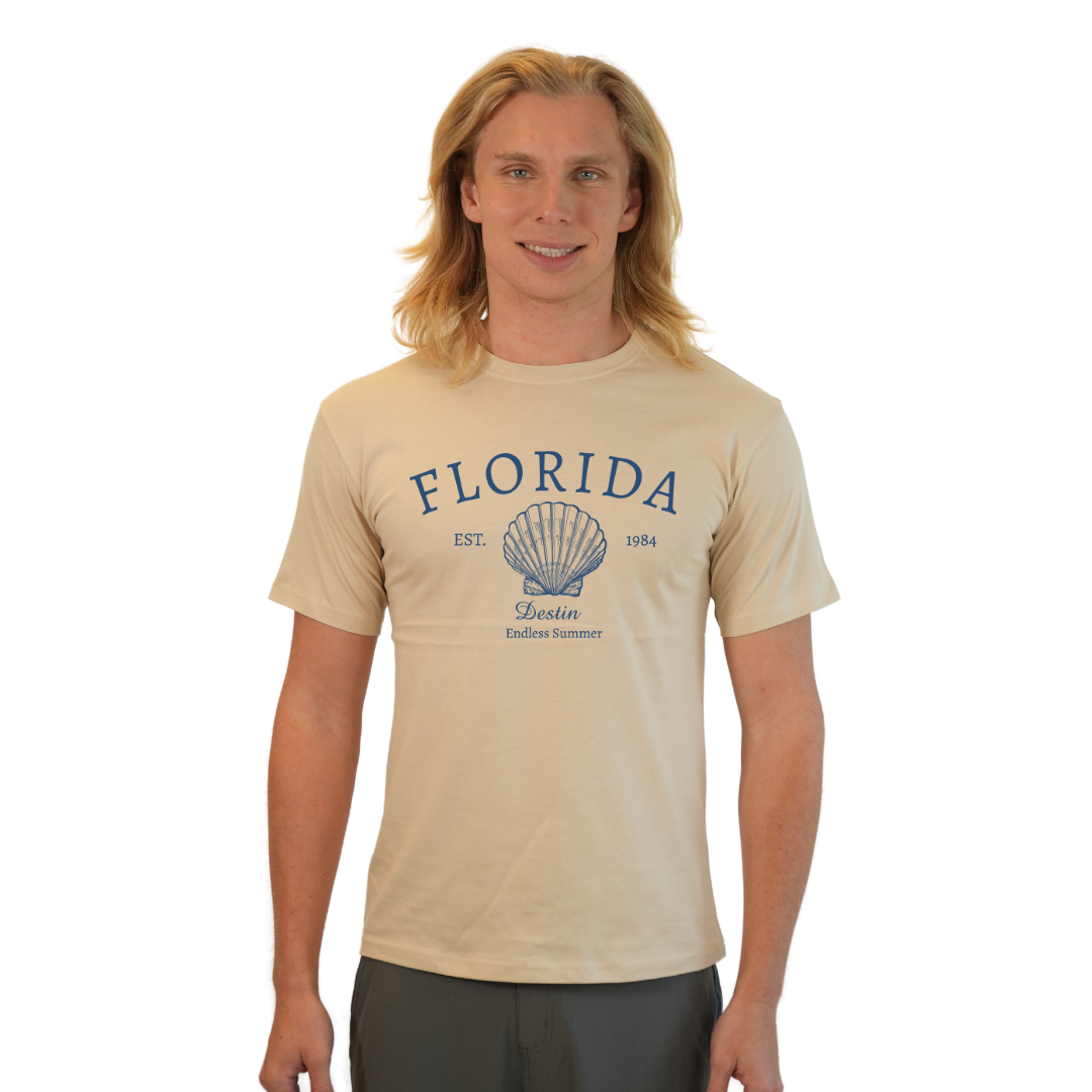 Destin Combed Cotton Men T-Shirt with a Front Florida Shell Endless Summer Design Style CC1000 T-SHIRT alvinsisland.com S OYSTER