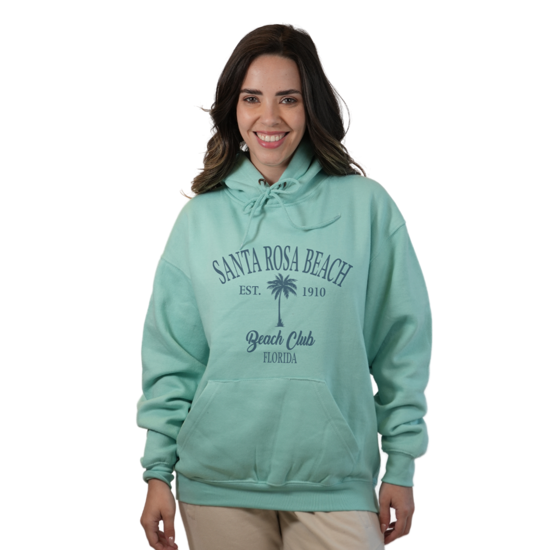 Santa Rosa Beach Pullover Hoodie Women with Big Front Palm Tree Beach Club Design Style 252