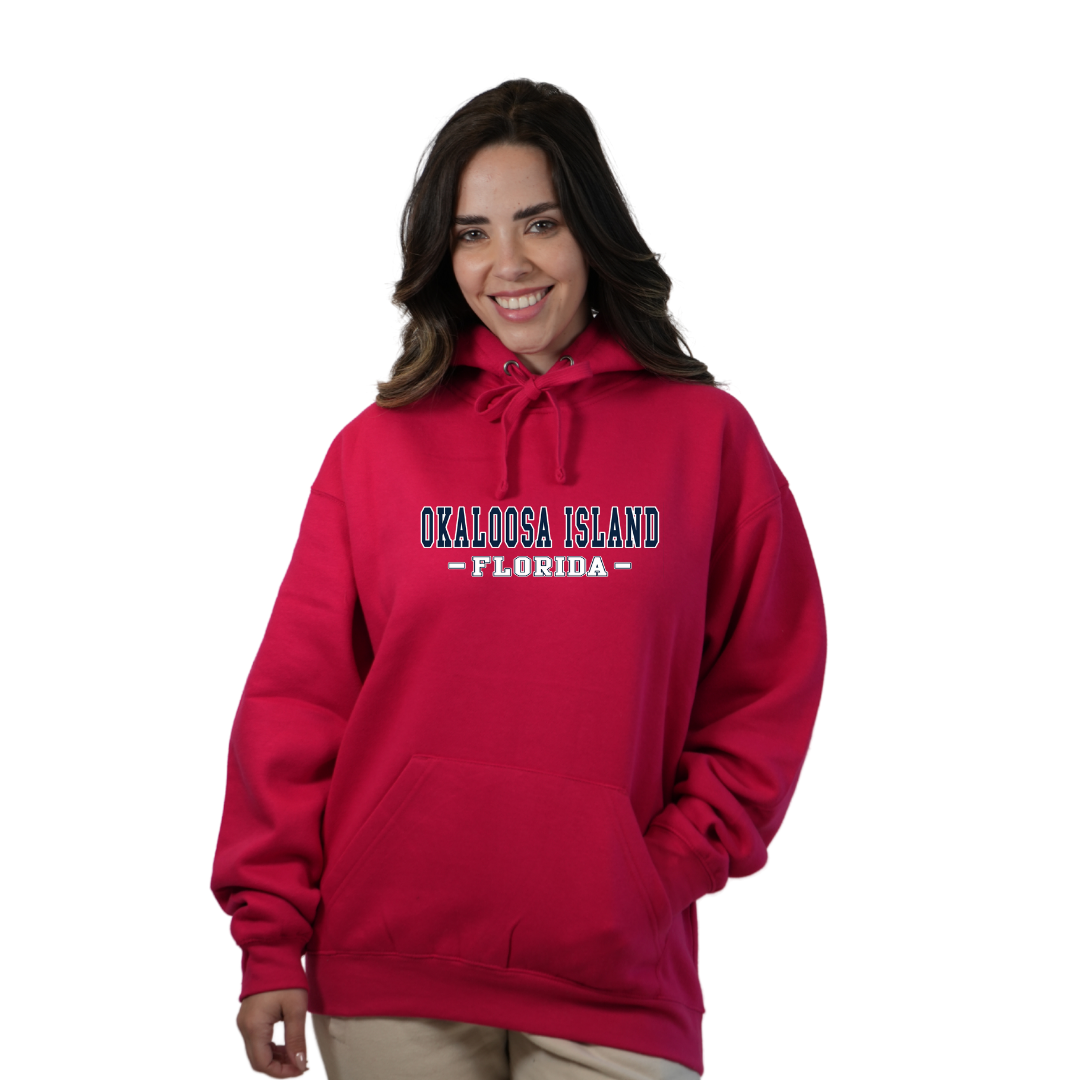 Okaloosa Island Hoodie Women with Navy City Name Front Design Style 252 HOODIES alvinsisland.com Heliconia S
