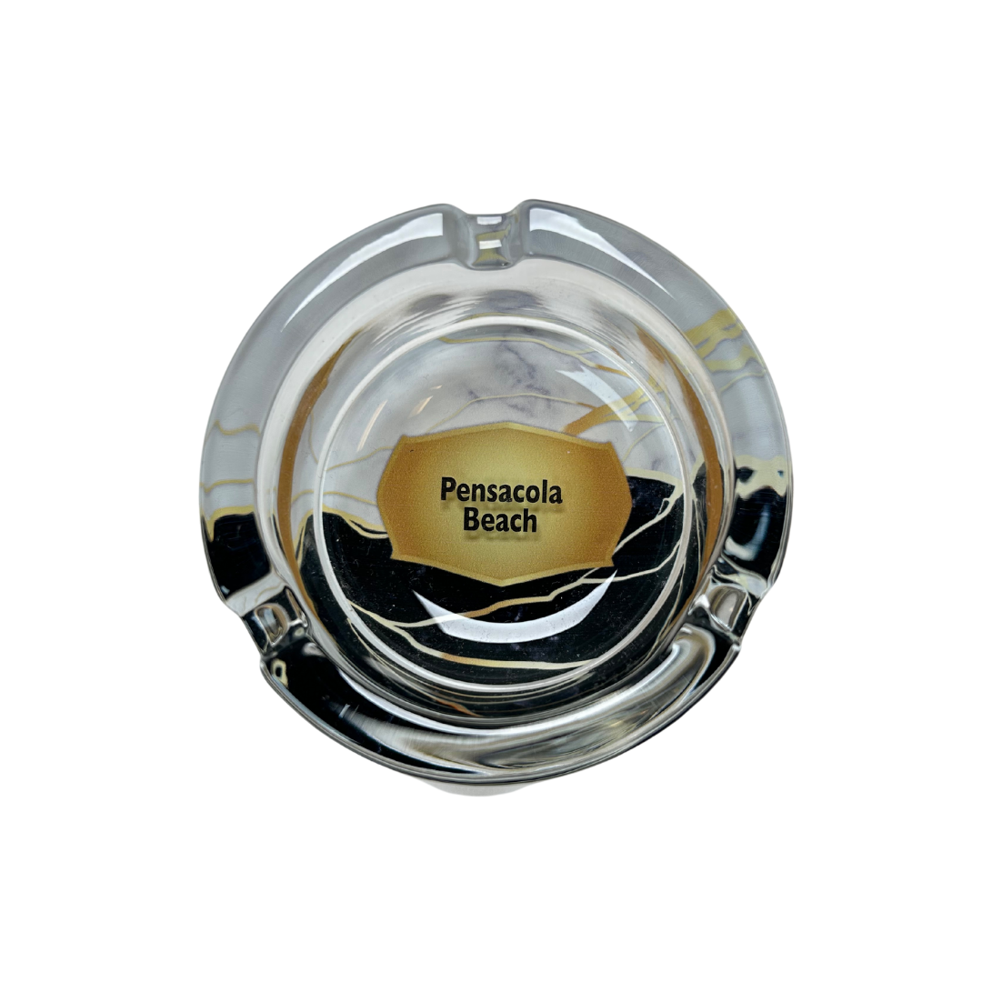 Pensacola Beach, Fl Black and Gold Ashtrays 3.5" Diameter Glass Round