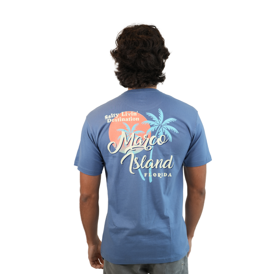 Marco Island 2 Palm Tree, Combed/Cotton Unisex Blue Jean T-Shirt Style Cc1000