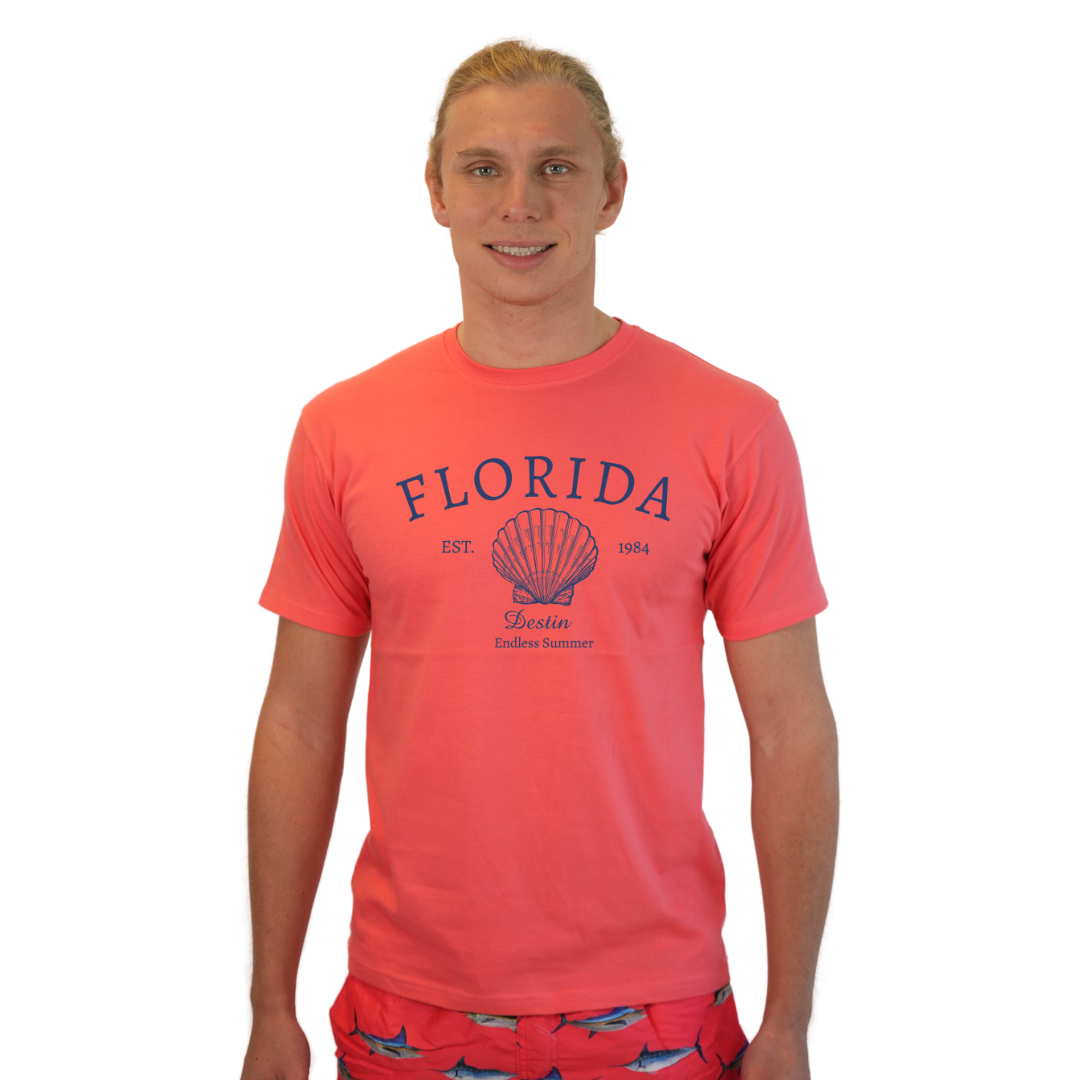 Destin Combed Cotton Men T-Shirt with a Front Florida Shell Endless Summer Design Style CC1000 T-SHIRT alvinsisland.com S DIVE CORAL
