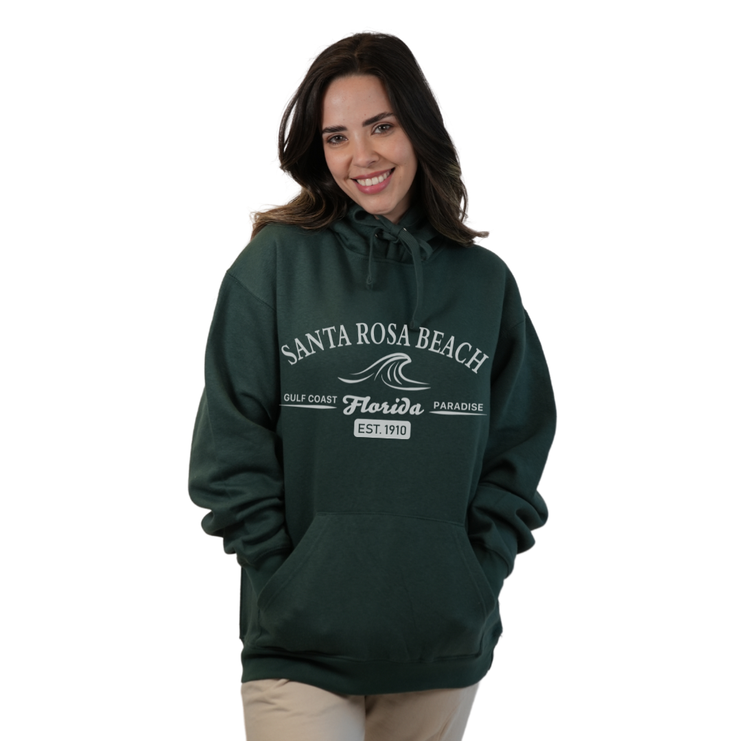 Santa Rosa Beach Pullover Hoodie Women with Big Front Florida Gulf Coast Paradise with Wave Icon Design Style 252