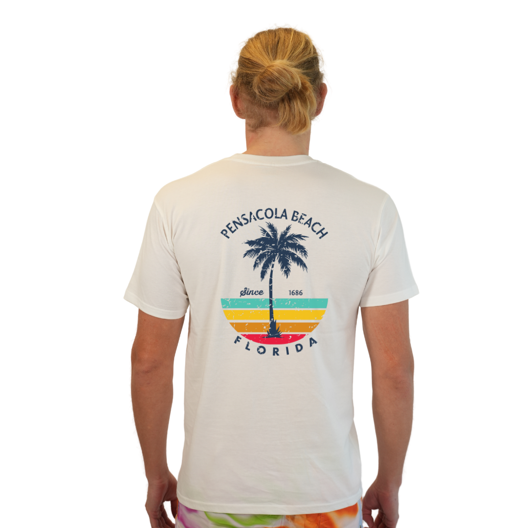 Pensacola Beach Palm Tree/ Stripes Combed/Cotton Men T-Shirt Style Cc1000 T-SHIRT alvinsisland.com