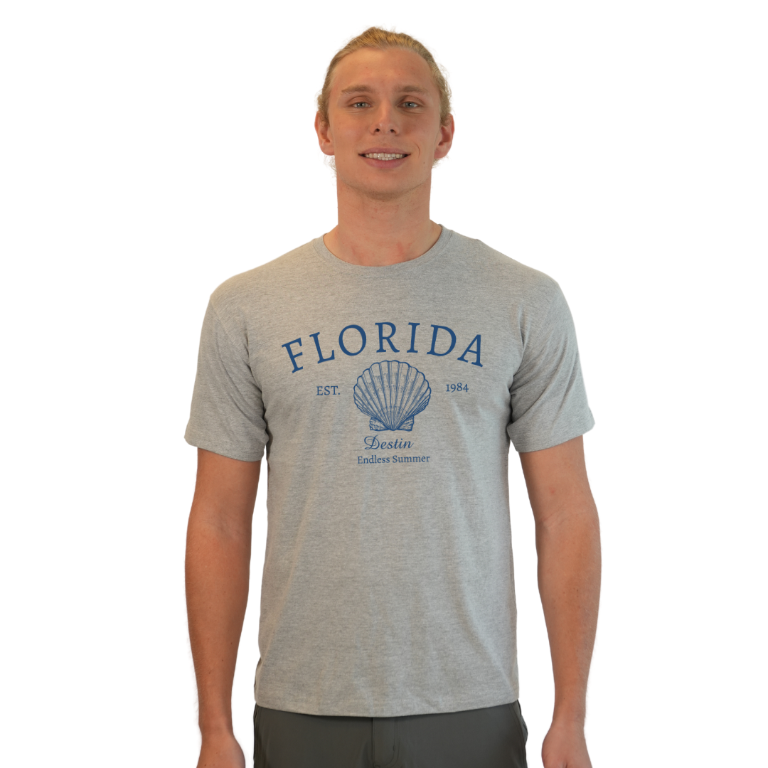 Destin Combed Cotton Men T-Shirt with a Front Florida Shell Endless Summer Design Style CC1000 T-SHIRT alvinsisland.com S HEA.GREY