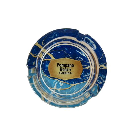 Pompano Beach, Fl. Blue Ashtrays 3.5" Diameter Glass Round souvenirs alvinsisland.com Blue