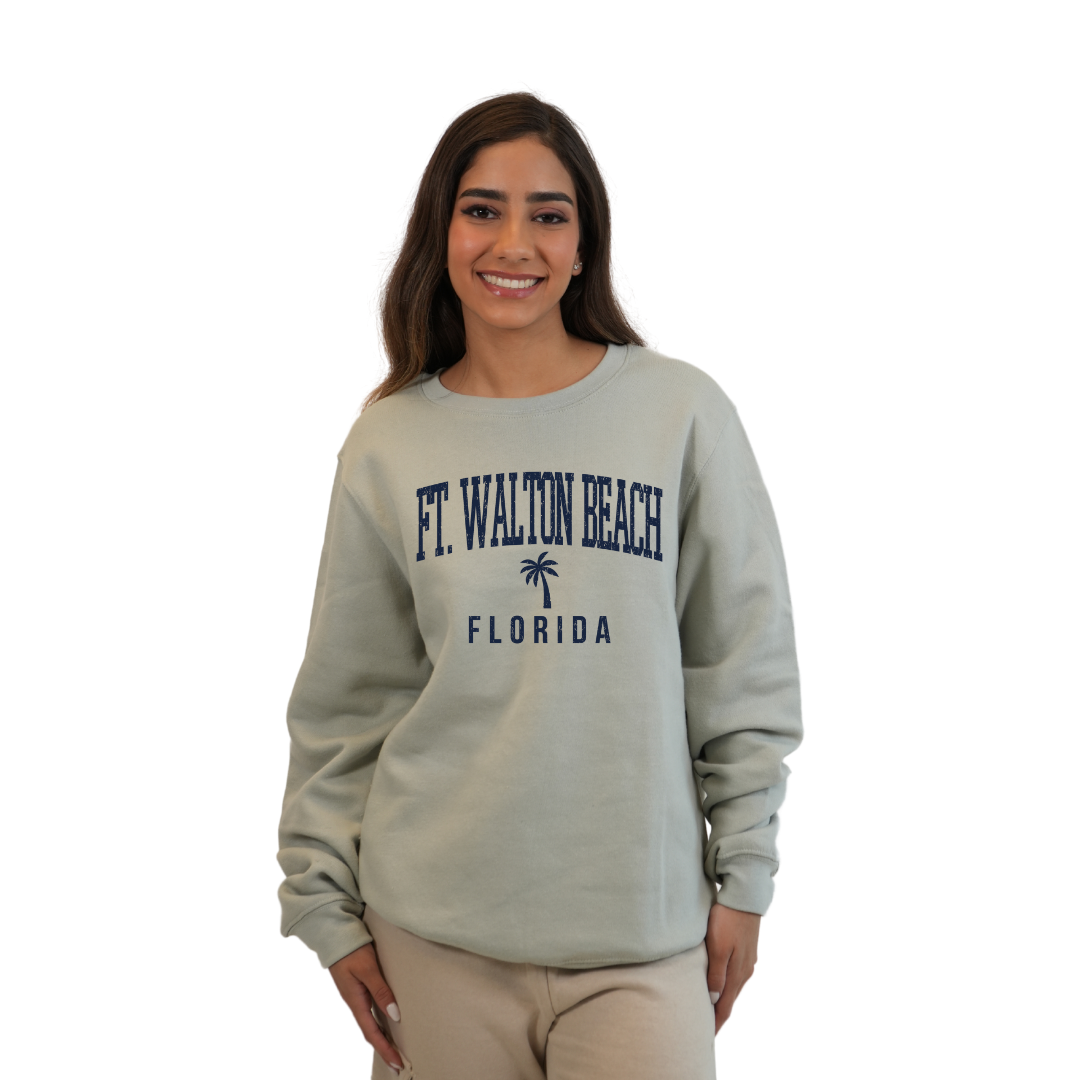 Ft. Walton Beach Fleece Crewneck Sweatshirt Women with a City Name Blue Design Style 067