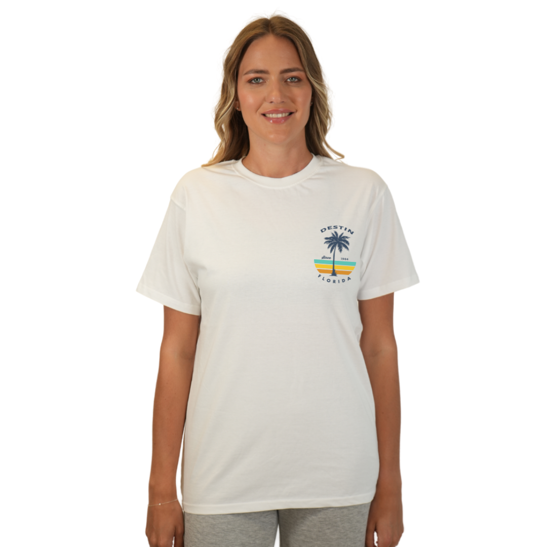 Destin Palm Tree/ Stripes Combed/Cotton Women T-Shirt Style Cc1000