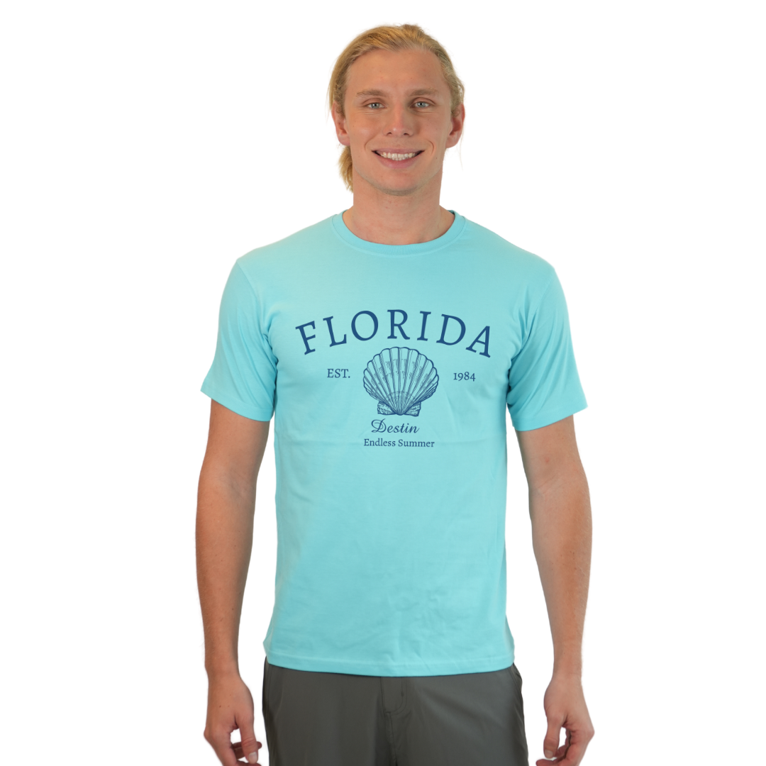 Destin Combed Cotton Men T-Shirt with a Front Florida Shell Endless Summer Design Style CC1000 T-SHIRT alvinsisland.com S LAGOON